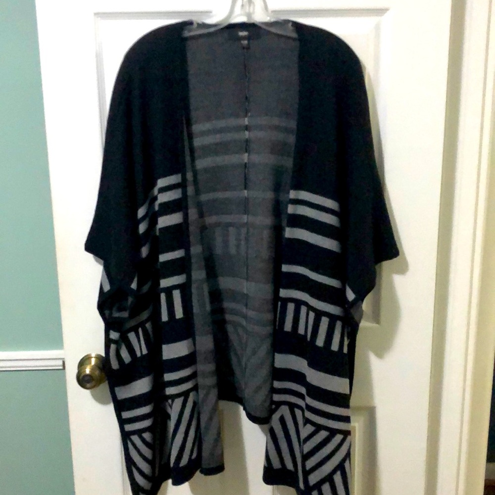 Black and white sweater poncho